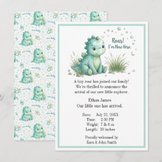 Baby Boy Birth Announcement Stegosaurus Dinosaur