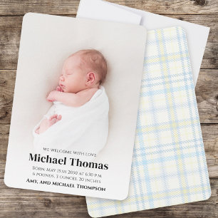 Baby Boy Birth Photo Custom Blue Plaid 