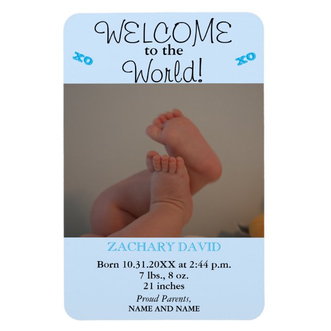 Baby Boy Birth Stats Photo Announcement Magnet (Vertical)