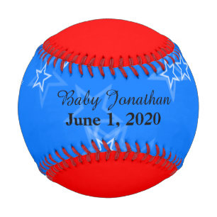 Baby Boy Birth Stats Red White Blue Baseball