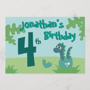 Baby boy birthday invitation with cute dino