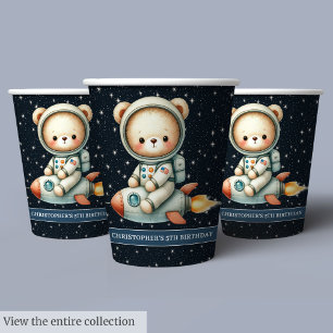 Baby Boy Birthday Teddy Bear Astronaut Party Paper Cups