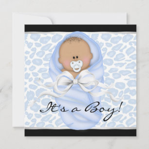 Baby Boy Black Blue Leopard Baby Shower Invitation