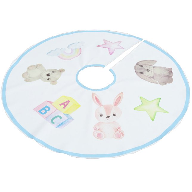 Baby Boy Blocks Bear Rabbit Animals Christmas Brushed Polyester Tree Skirt (Angled)