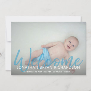 Baby Boy Blue 2 Photo Welcome Birth Announcement