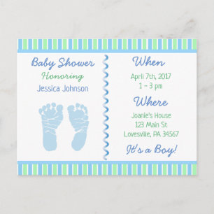 Baby Boy Blue and Green Baby Shower Invitation Postcard