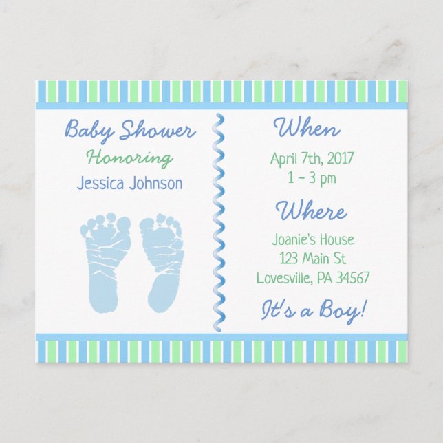 Baby Boy Blue and Green Baby Shower Invitation Postcard (Front)