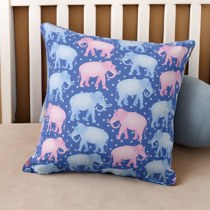 Baby Boy Blue and Pink Indian Elephants Cushion