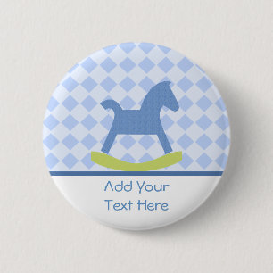 Baby Boy Blue and Yellow Rocking Horse Baby Button