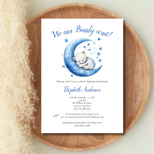 Baby Boy Blue Bear Moon Bearly Wait Baby Shower  Invitation