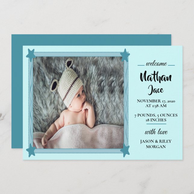Baby Boy Blue Birth Announcement (Front/Back)