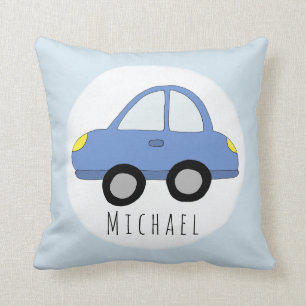 Baby Boy Blue Car Vehicle Name Nursery Cushion