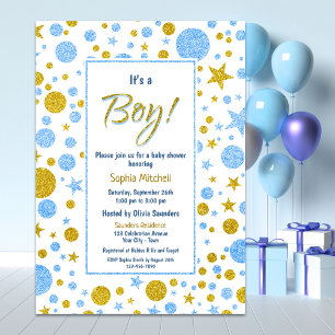 Baby Boy Blue Confetti Baby Shower Invitation