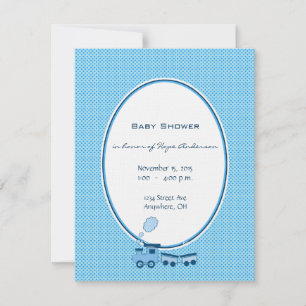 Baby Boy Blue Dot Train Shower Announcement