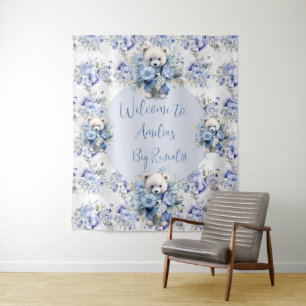 Baby Boy Blue Gender Reveal Photo Backdrop Tapestry