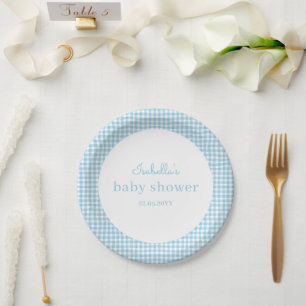 Baby Boy Blue Gingham Baby Shower Paper Plate
