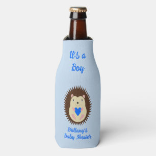 Baby Boy Blue Heart Hedgehog Baby Shower Bottle Cooler