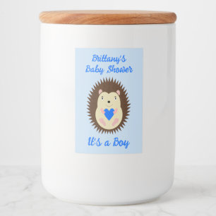 Baby Boy Blue Heart Hedgehog Baby Shower Food Label