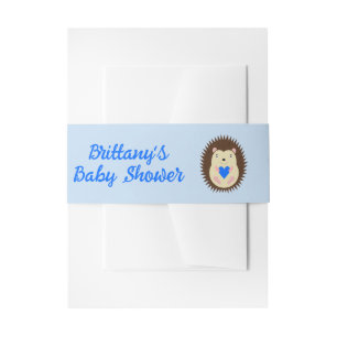 Baby Boy Blue Heart Hedgehog Baby Shower Invitation Belly Band