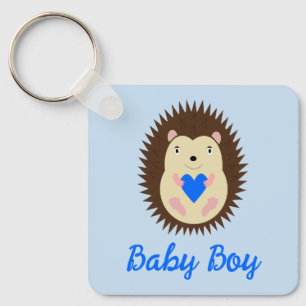Baby Boy Blue Heart Hedgehog Baby Shower Key Ring