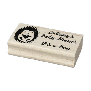 Baby Boy Blue Heart Hedgehog Baby Shower Rubber Stamp