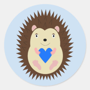 Baby Boy Blue Heart Hedgehog Classic Round Sticker