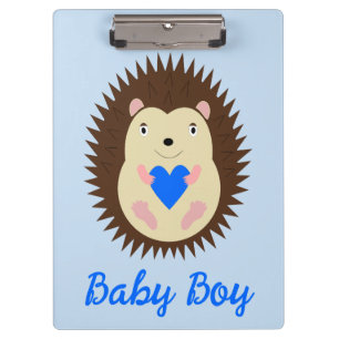 Baby Boy Blue Heart Hedgehog Custom Clipboard