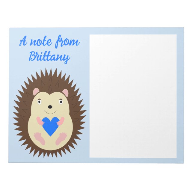 Baby Boy Blue Heart Hedgehog Custom Notepad (Front)