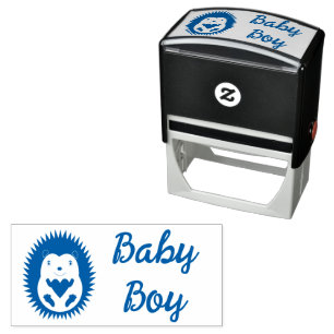 Baby Boy Blue Heart Hedgehog Custom Self-inking Stamp