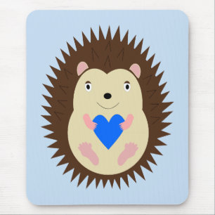 Baby Boy Blue Heart Hedgehog Mouse Pad