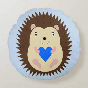 Baby Boy Blue Heart Hedgehog New Baby Round Cushion