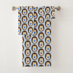 Baby Boy Blue Heart Hedgehog Patterned Bath Towel Set
