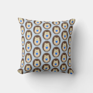 Baby Boy Blue Heart Hedgehog Patterned Cushion