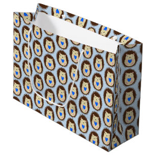 Baby Boy Blue Heart Hedgehog Patterned Large Gift Bag