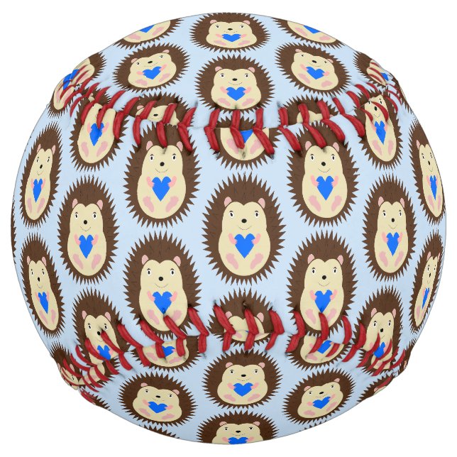 Baby Boy Blue Heart Hedgehog Patterned Softball (Front)