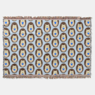 Baby Boy Blue Heart Hedgehog Patterned Throw Blanket