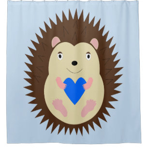 Baby Boy Blue Heart Hedgehog Shower Curtain