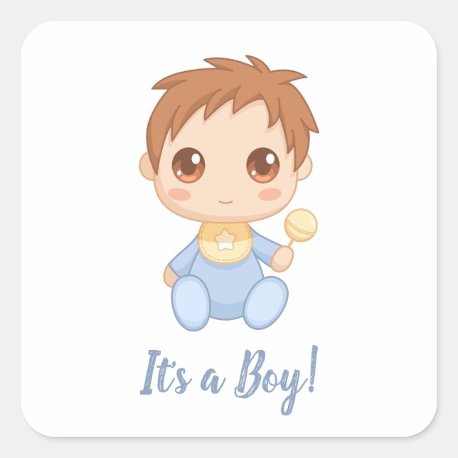 Baby Boy Blue Jumpsuit Custom Text Square Sticker (Front)
