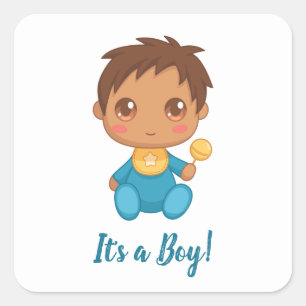 Baby Boy Blue Jumpsuit Custom Text Square Sticker