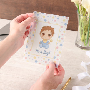 Baby Boy Blue Jumpsuit Insert Vellum Invitations