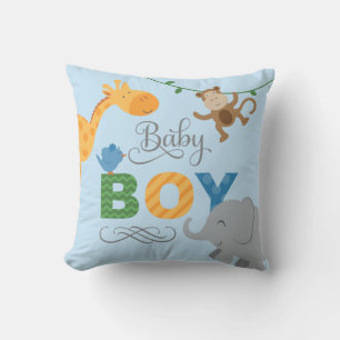 Baby Boy Blue Jungle Animals Nursery Cushion