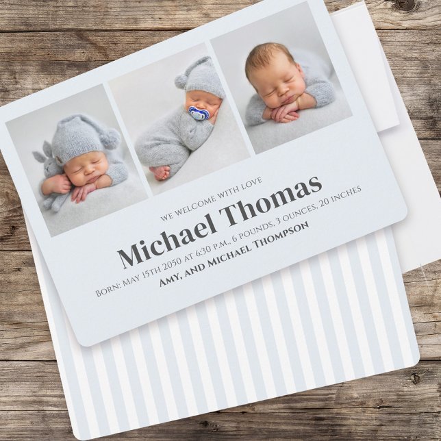 Baby Boy Blue Multi Photo Birth Announcements (Creator Uploaded)