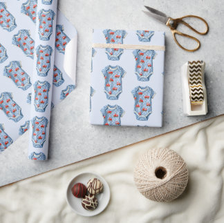 Baby Boy Blue One Piece Red Trucks Baby Shower Wrapping Paper
