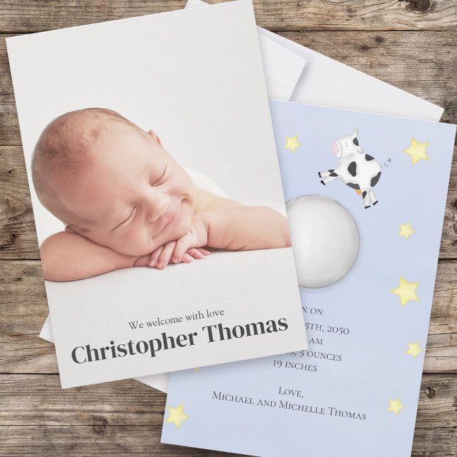 Baby Boy Blue Photo Birth Announcement (Creator Uploaded)