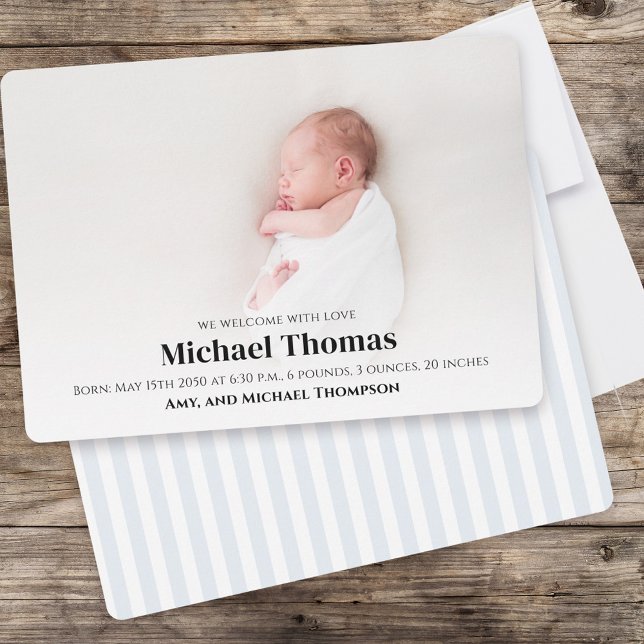 Baby Boy Blue Photo Simple Cute Stripes (Creator Uploaded)