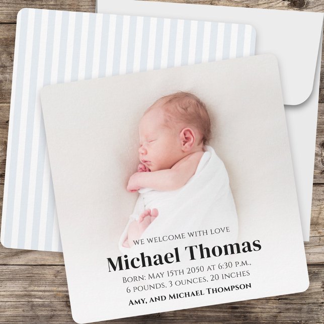 Baby Boy Blue Photo Simple Cute Stripes Square (Creator Uploaded)