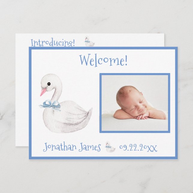 Baby Boy Blue Photo Typography Name Birth Stats Announcement Postcard (Front/Back)