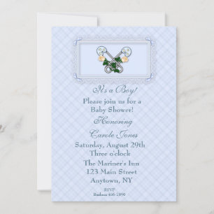 Baby Boy Blue Plaid Shower Invitation