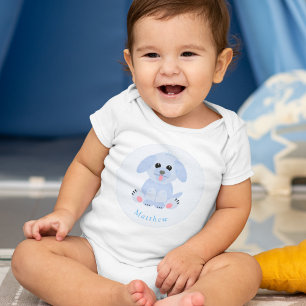 Baby Boy Blue Puppy Personalised Bodysuit