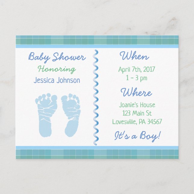 Baby Boy Blue Sage Green Baby Shower Invitation (Front)